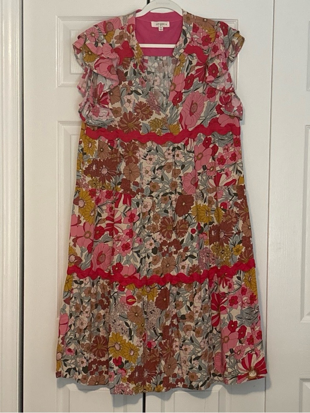 Umgee Pink Floral Tiered Ruffle Dress